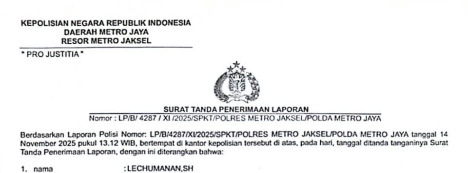 Jalan Ditempat, Lechumanan Minta  Polres Jakarta Selatan Segera Menaikkan Ke Tahap Penyidikan Terlapor DSR